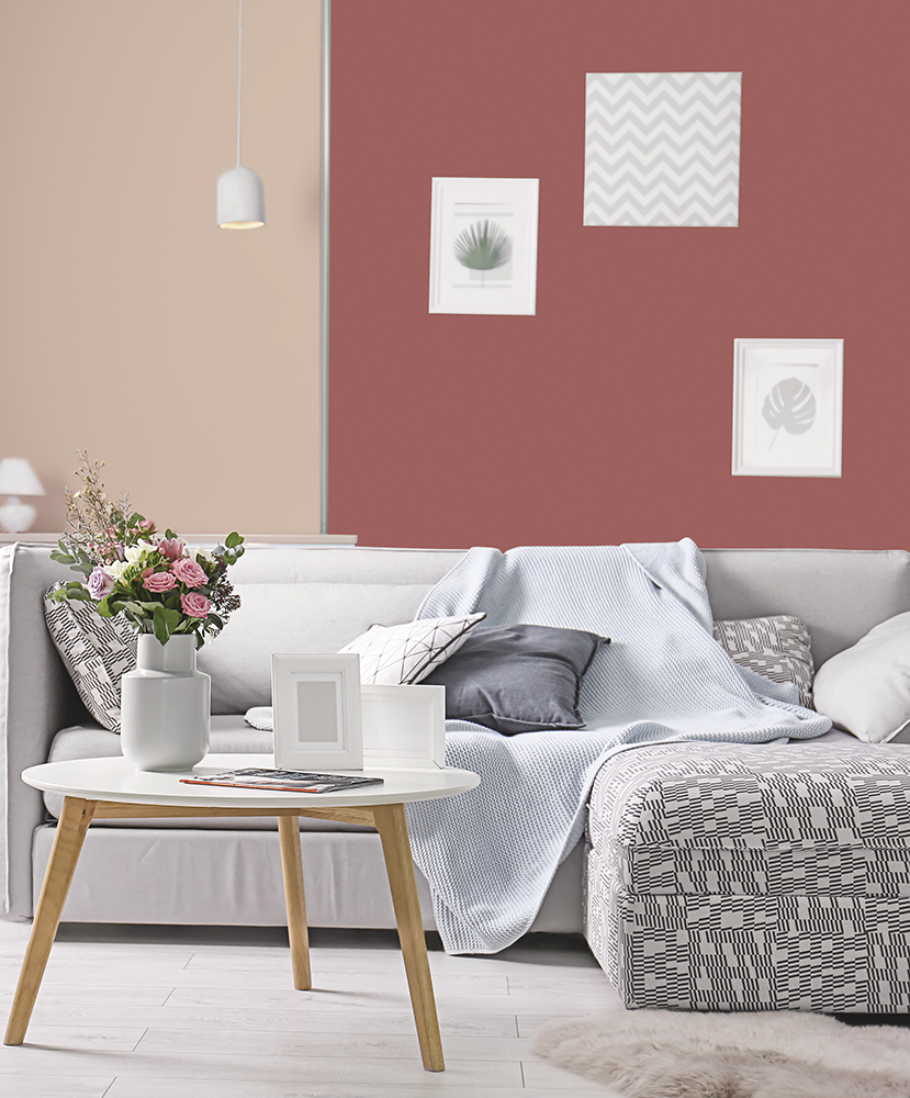 Cozy living room interior with comfortable sofa and elegant tabl Ảnh thi công giấy dán tường TWP1666